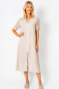 S/S Linen Dress with Lace...