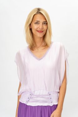 Fitted Waistline Silk Blouse