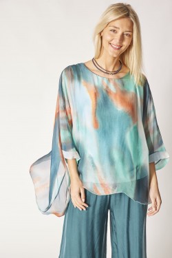 New Abstract Print Silk Blouse