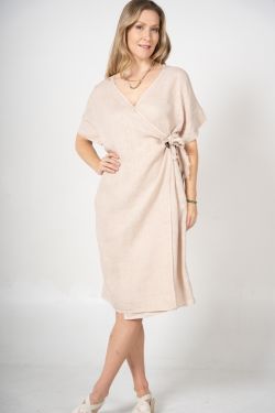 Linen Wrap Short Sleeve Dress
