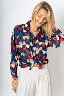 Oval Print Front Tie Blouse