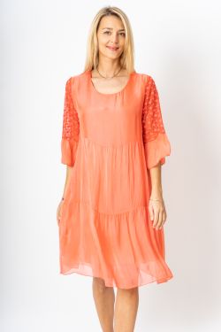 Lace Sleeve Silk Dress
